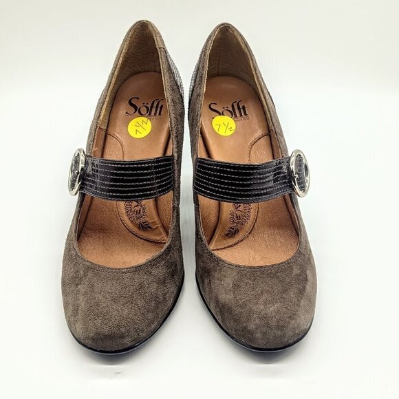 Sofft Brown Suede Patent Leather Mary Jane Pumps 7.5 - Picture 2 of 10